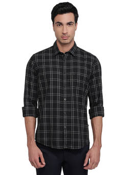 Parx - Slim Fit Pure Cotton Checkered Black Shirt