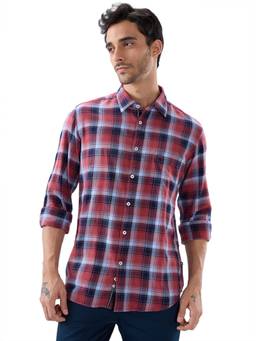 Parx - Slim Fit Checkered Dark Red Shirt