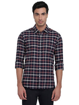 Parx - Slim Checkered Dark Blue Shirt