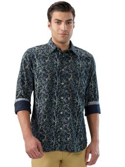 Parx - Slim Fit Printed Dark Blue Shirt