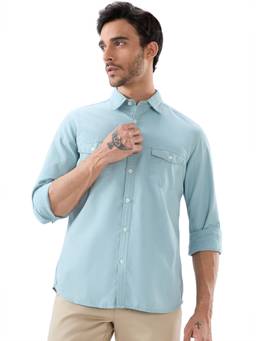 Parx - Medium Green Slim Fit Solid Shirt