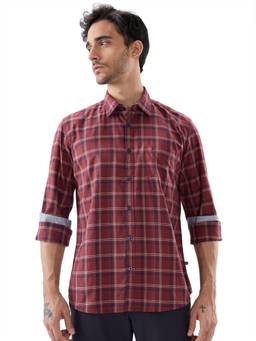 Parx - Slim Fit Checkered Dark Red Shirt