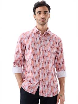 Parx - Medium Orange Slim Fit Printed Shirt