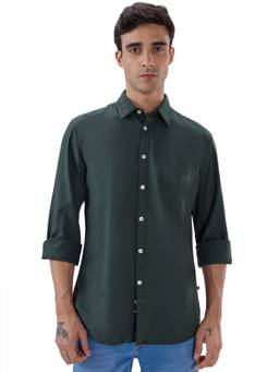 Parx - Dark Green Slim Fit Solid Shirt