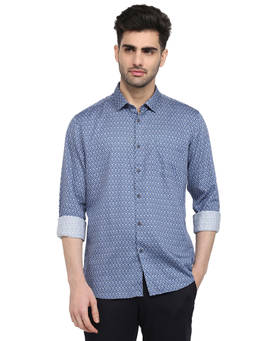 Parx - Slim Fit Printed Dark Blue Shirt