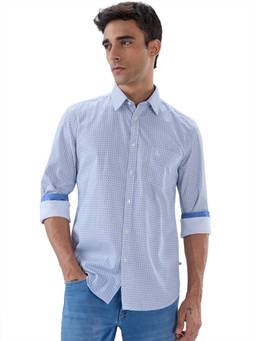 Parx - Medium Blue Slim Fit Printed Shirt
