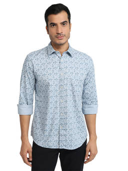 Parx - Medium Blue Slim Fit Printed Shirt