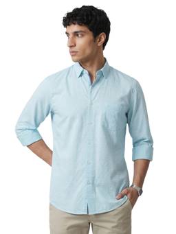 Parx - Medium Blue Slim Fit Printed Shirt