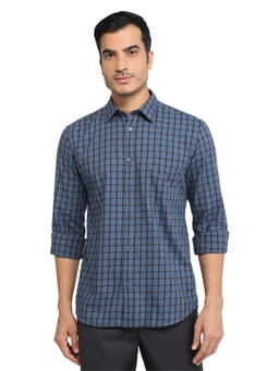 Parx - Dark Blue Slim Fit Checkered Shirt