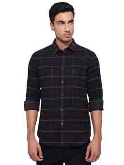 Parx - Slim Fit Checkered Dark Blue Shirt