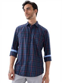 Parx - Dark Blue Slim Fit Checkered Shirt