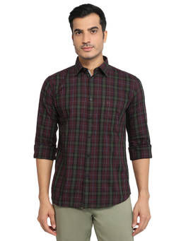 Parx - Dark Violet Slim Fit Checkered Shirt