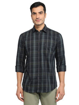Parx - Dark Grey Slim Fit Checkered Shirt