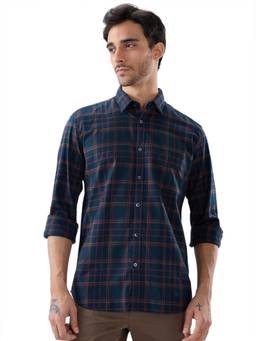 Parx - Dark Blue Slim Fit Checkered Shirt
