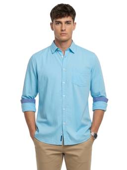 Parx - Medium Blue Slim Fit Solid Shirt