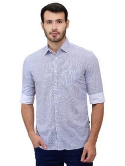 Parx - Medium Blue Slim Fit Printed Shirt