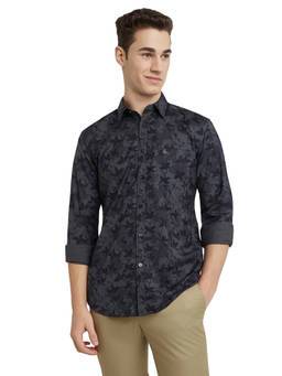 Parx - Dark Grey Slim Fit Printed Shirt