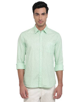 Parx - Slim Fit Printed Medium Green Shirt