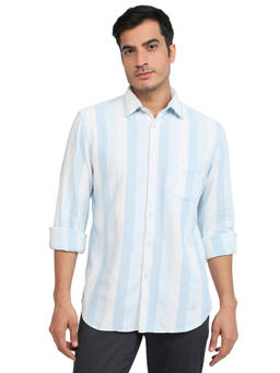 Parx - Slim Fit Striped Medium Blue Shirt