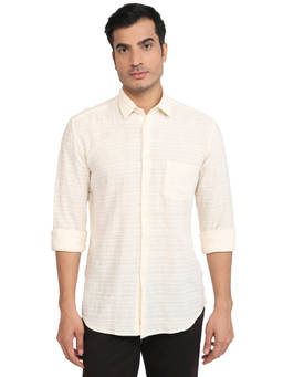 Parx - Slim Fit Solid Cream Shirt