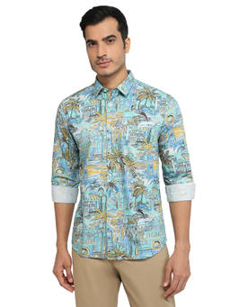 Parx - Slim Printed Dark Green Shirt