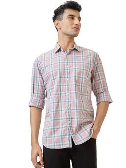 Parx - Slim Fit Pure Cotton Checkered Medium Pink Shirt