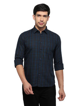Parx - Slim Fit Checkered Dark Blue Shirt