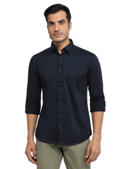 Parx - Dark Blue Slim Fit Solid Shirt