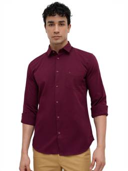 Parx - Dark Maroon Slim Fit Solid Shirt