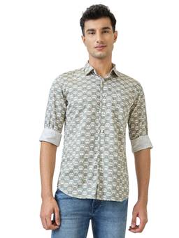 Parx - Slim Fit Pure Cotton Printed Medium Green Shirt