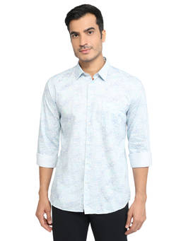 Parx - Slim Printed Medium Blue Shirt