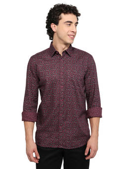 Parx - Dark Maroon Slim Fit Printed Shirt