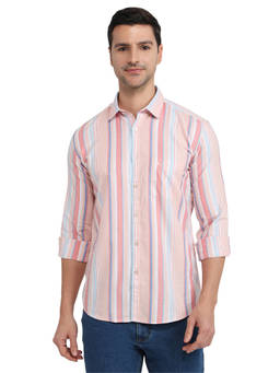 Parx - Slim Fit Striped Medium Peach Shirt