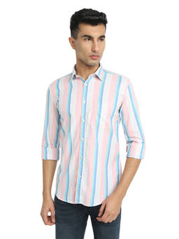 Parx - Slim Fit Striped Medium Multi-Color Shirt