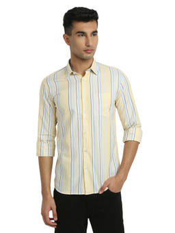 Parx - Slim Fit Pure Cotton Striped Medium Yellow Shirt