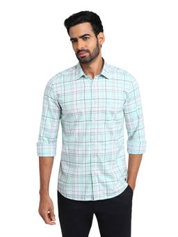 Parx - Slim Fit Checkered Medium Green Shirt