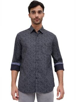 Parx - Slim Fit Printed Grey Shirt
