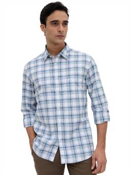 Parx - Slim Fit Checkered Medium Blue Shirt