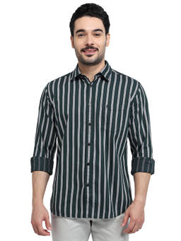 Parx - Slim Fit Striped Dark Green Shirt