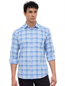 Parx - Medium Blue Slim Fit Checkered Shirt