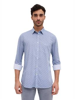 Parx - Slim Fit Printed Medium Blue Shirt