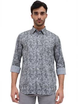 Parx - Slim Fit Printed Medium Grey Shirt