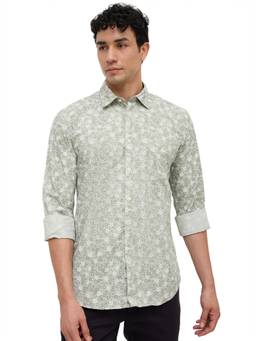 Parx - Light Green Slim Fit Printed Shirt