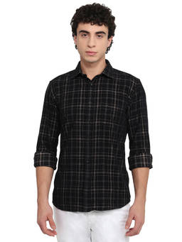 Parx - Slim Fit Checkered Black Shirt