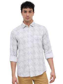Parx - White Slim Fit Printed Shirt