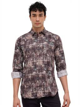 Parx - Dark Multi-Color Slim Fit Abstract Shirt