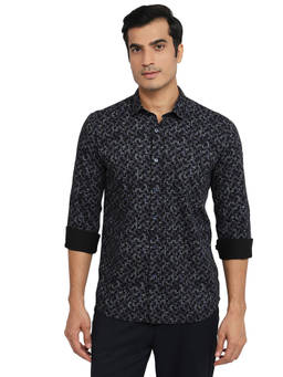 Parx - Slim Fit Printed Dark Blue Shirt