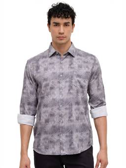 Parx - Dark Grey Slim Fit Printed Shirt