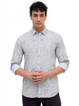 Parx - Medium Grey Slim Fit Printed Shirt