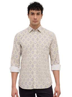 Parx - Medium Beige Slim Fit Printed Shirt